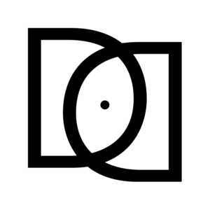 Damien Digital, design UXUI, designer, logo monogramme DD, forme d'iris noir sur fond blanc